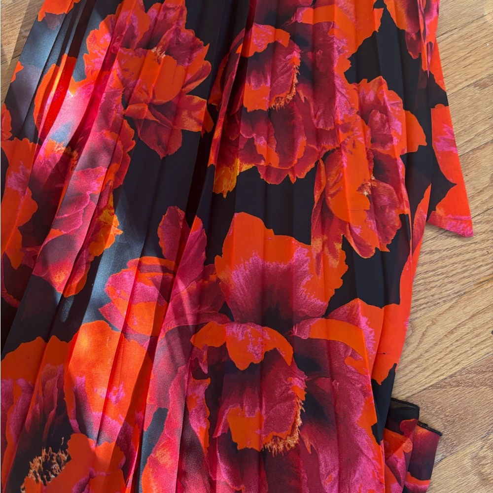 Off shoulder Formal Flowy Maxi Dress princess opera dress black and red print - Picture 4 of 4